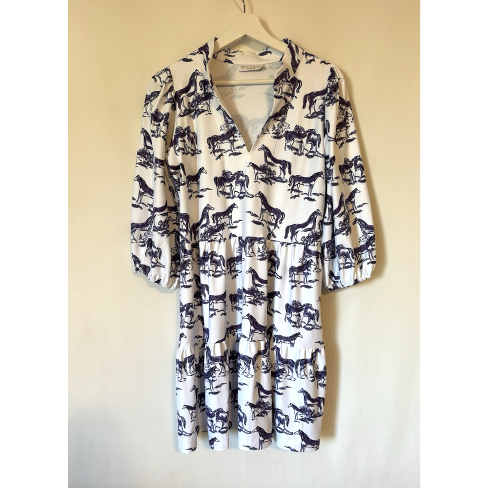 White and Blue Printed Mini Dress